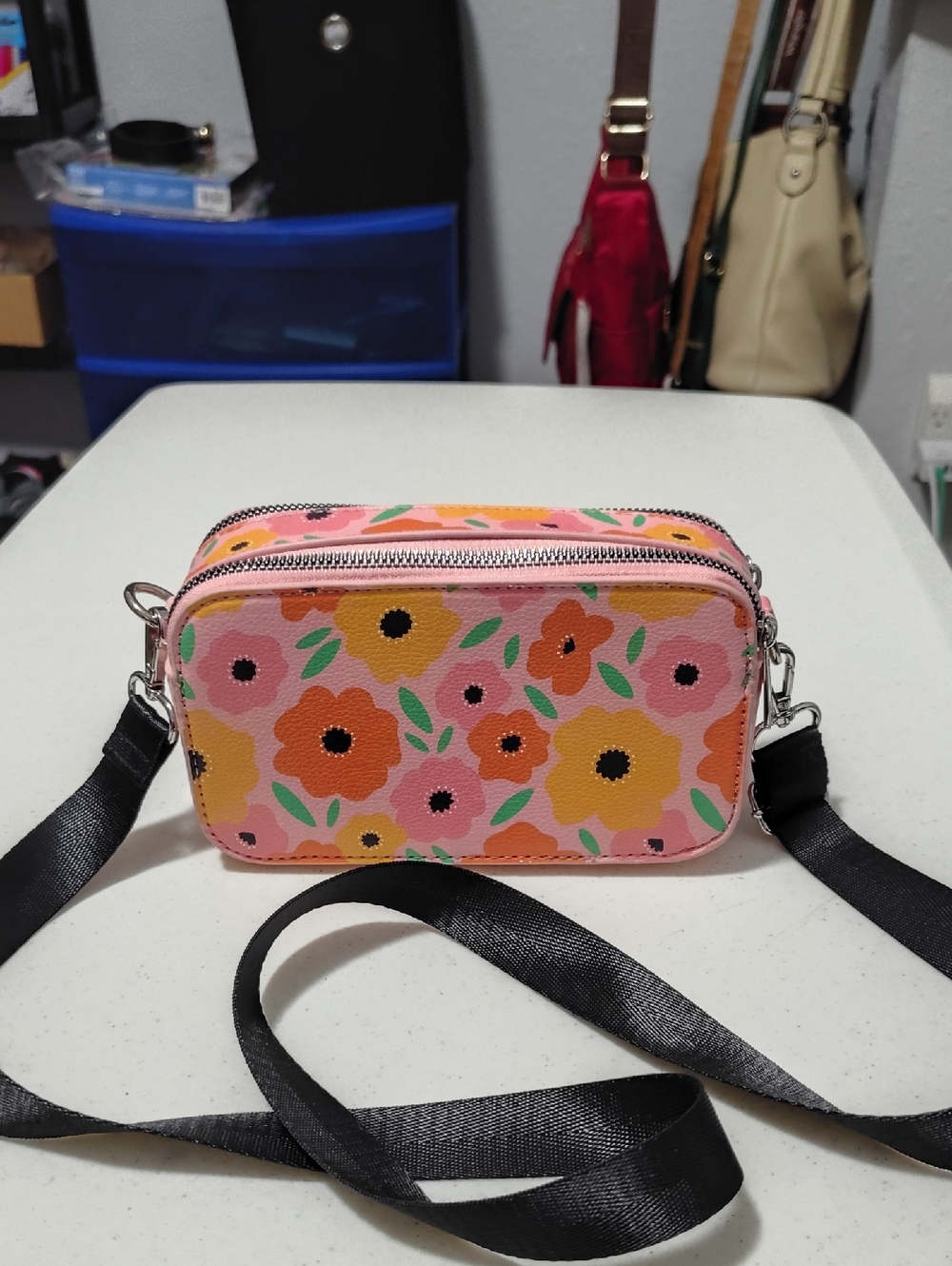 Floral Crossbody Bag in Pink - Shoulder Crossbody Bag